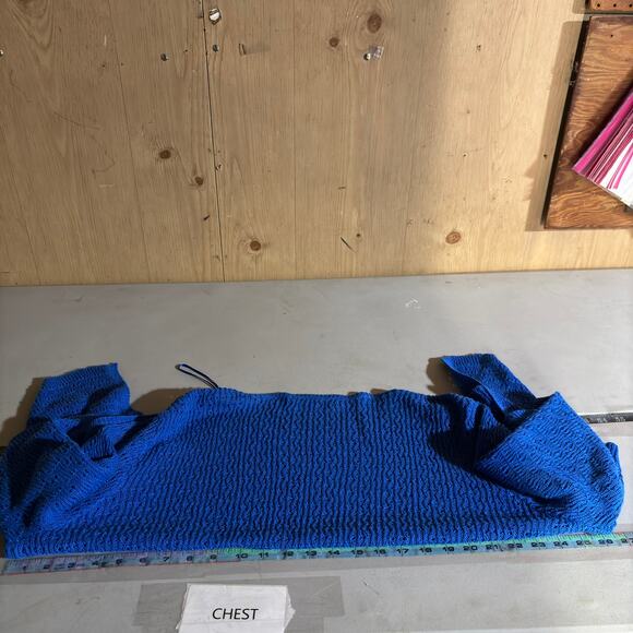 Tanjay Blue Open Knit Cardigan M Boho Minimalist Cottagecore Y2K Indie Knitwear - Picture 5 of 9